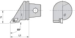 Kennametal - Right Hand Cut, Size KM32, DC.. Insert Compatiblity, External Modular Turning & Profiling Cutting Unit Head - 22mm Ctr to Cutting Edge, 35mm Head Length, Through Coolant, Series Screw-On - Caliber Tooling