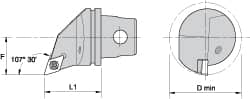 Kennametal - Right Hand Cut, Size KM32, DC.. Insert Compatiblity, Internal Modular Turning & Profiling Cutting Unit Head - 22mm Ctr to Cutting Edge, 35mm Head Length, Through Coolant, Series Screw-On - Caliber Tooling