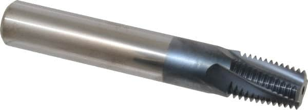 Carmex - 1/2-14 to 3/4-14 NPT, 0.61" Cutting Diam, 4 Flute, Solid Carbide Helical Flute Thread Mill - Internal/External Thread, 0.89" LOC, 4" OAL, 5/8" Shank Diam - Caliber Tooling