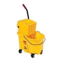 Rubbermaid - 26 Qt Plastic Bucket & Wringer - 18-5/8" Long x 16-3/4" High x 15-5/8" Wide, Yellow - Caliber Tooling