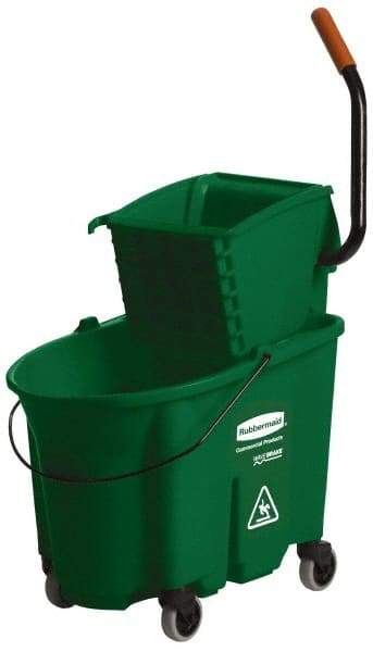 Rubbermaid - 35 Qt Plastic Bucket & Wringer - 20-1/8" Long x 36-1/2" High x 15-3/4" Wide, Green - Caliber Tooling