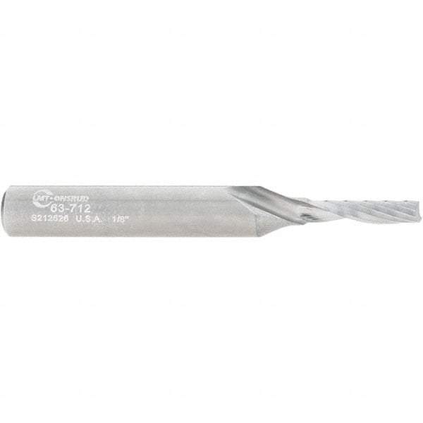 Onsrud - 1/8" Cutting Diam x 1/2" Length of Cut, 1 Flute, Upcut Spiral Router Bit - Uncoated, Right Hand Cut, Solid Carbide, 2" OAL x 1/4" Shank Diam, Single Edge, 21° Helix Angle - Caliber Tooling