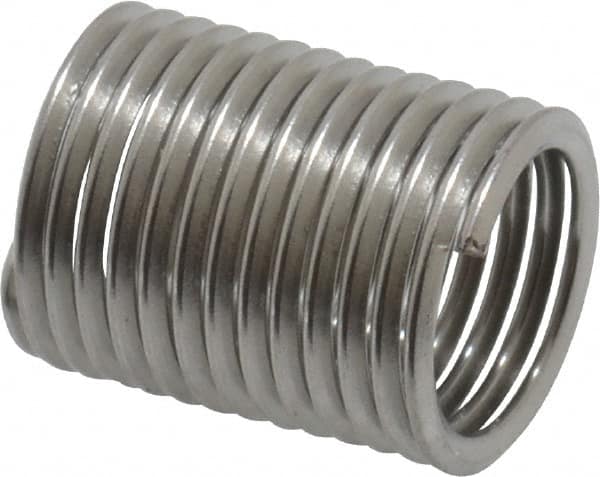 Recoil - M8x1.00 Metric Fine, 16mm OAL, Free Running Helical Insert - 13 Free Coils, Tanged, Stainless Steel, Bright Finish, 2D Insert Length - Caliber Tooling