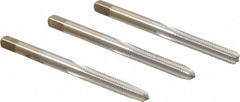 Made in USA - #10-32 UNF, 4 Flute, Bottoming, Plug & Taper, Chrome Finish, High Speed Steel Tap Set - Right Hand Cut, 2-3/8" OAL, 7/8" Thread Length, 2B/3B Class of Fit - Exact Industrial Supply