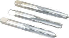 Made in USA - 5/16-18 UNC, 4 Flute, Bottoming, Plug & Taper, Chrome Finish, High Speed Steel Tap Set - Right Hand Cut, 2-23/32" OAL, 1-1/8" Thread Length, 2B/3B Class of Fit - Exact Industrial Supply