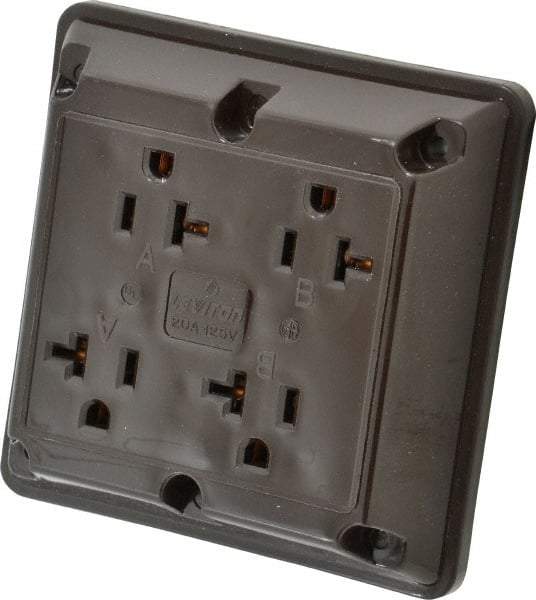 Leviton - 125 VAC, 20 Amp, 5-20R NEMA Configuration, Brown, Specification Grade, Self Grounding Fourplex Receptacle - 1 Phase, 2 Poles, 3 Wire, Flush Mount, Chemical, Corrosion and Impact Resistant - Caliber Tooling