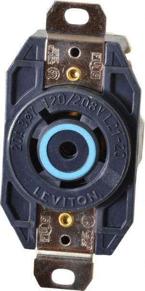 Leviton - 120/208 VAC, 20 Amp, L21-20R NEMA, Self Grounding Receptacle - 4 Poles, 5 Wire, Female End, Black - Caliber Tooling