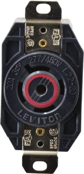 Leviton - 277/480 VAC, 20 Amp, L22-20R NEMA, Self Grounding Receptacle - 4 Poles, 5 Wire, Female End, Black - Caliber Tooling