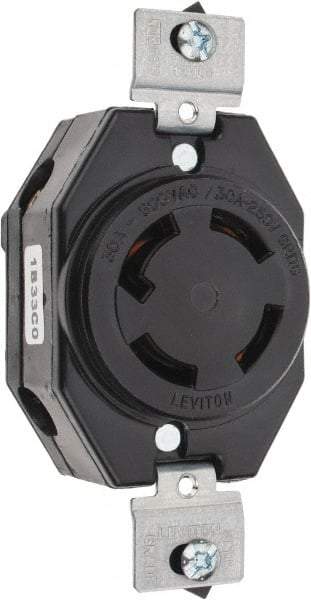 Leviton - 250 VDC, 250/600 VAC, 30 Amp, NonNEMA, Self Grounding Receptacle - 3 Poles, 4 Wire, Female End, Black - Caliber Tooling