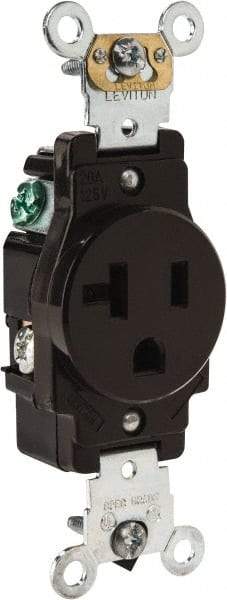 Leviton - 125 VAC, 20 Amp, 5-20R NEMA Configuration, Brown, Industrial Grade, Self Grounding Single Receptacle - 1 Phase, 2 Poles, 3 Wire, Flush Mount, Impact Resistant - Caliber Tooling