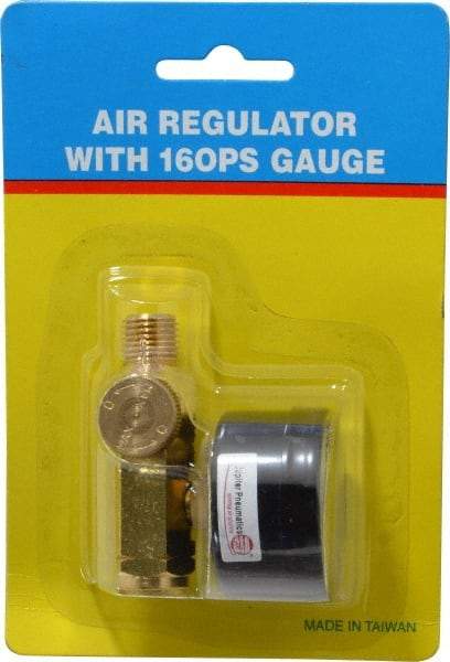 PRO-SOURCE - 1/4 NPT Port, Brass Dial Air Regulator - 10 to 120 psi Range, 120 Max psi Supply Pressure, 1/4" Gauge Port Thread, 2.36" Wide x 1.653" High - Caliber Tooling