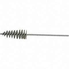 Brush Research Mfg. - 1.35" Diam Helical Stainless Steel Tube Brush - Single Spiral, 0.006" Filament Diam, 3-3/8" Brush Length, 10-1/2" OAL, 0.245" Diam Galvanized Steel Shank - Caliber Tooling