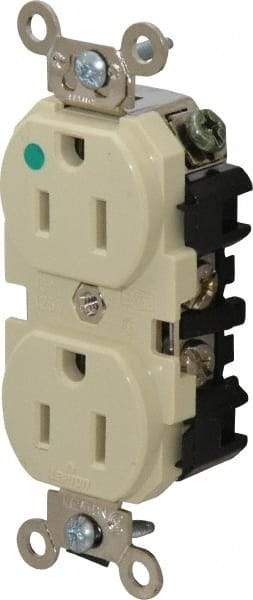 Leviton - 125 VAC, 15 Amp, 5-15R NEMA Configuration, Ivory, Hospital Grade, Self Grounding Duplex Receptacle - 1 Phase, 2 Poles, 3 Wire, Flush Mount, Impact Resistant - Caliber Tooling