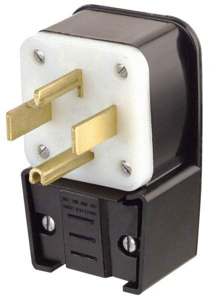 Leviton - 125/250 VAC, 30 Amp, 14-30P NEMA, Angled, Self Grounding, Industrial Grade Plug - 3 Pole, 4 Wire, 1 Phase, Nylon, Black - Caliber Tooling