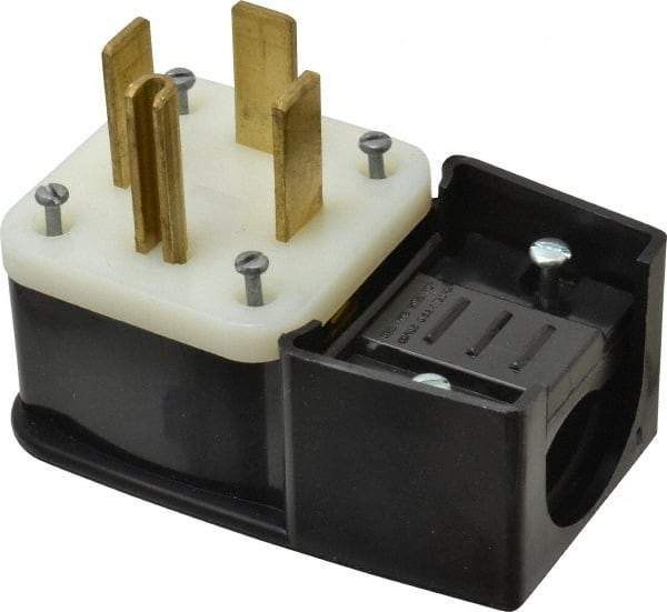 Leviton - 125/250 VAC, 60 Amp, 14-60P NEMA, Angled, Self Grounding, Industrial Grade Plug - 3 Pole, 4 Wire, 1 Phase, Nylon, Black - Caliber Tooling