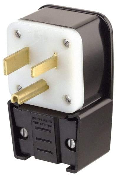 Leviton - 250 VAC, 30 Amp, 15-30P NEMA, Angled, Self Grounding, Industrial Grade Plug - 3 Pole, 4 Wire, 3 Phase, Nylon, Black - Caliber Tooling