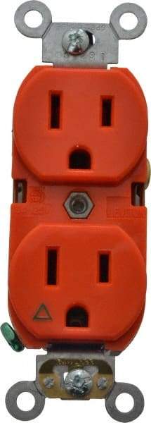 Leviton - 125 VAC, 15 Amp, 5-15R NEMA Configuration, Orange, Industrial Grade, Isolated Ground Duplex Receptacle - 1 Phase, 2 Poles, 3 Wire, Flush Mount, Tamper Resistant - Caliber Tooling