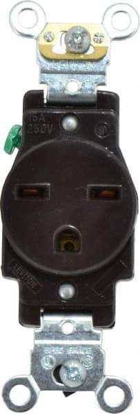 Leviton - 250 VAC, 15 Amp, 6-15R NEMA Configuration, Brown, Industrial Grade, Self Grounding Single Receptacle - 1 Phase, 2 Poles, 3 Wire, Flush Mount, Impact Resistant - Caliber Tooling