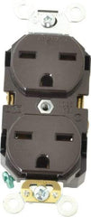 Leviton - 250 VAC, 15 Amp, 6-15R NEMA Configuration, Brown, Industrial Grade, Self Grounding Duplex Receptacle - 1 Phase, 2 Poles, 3 Wire, Flush Mount, Impact Resistant - Caliber Tooling