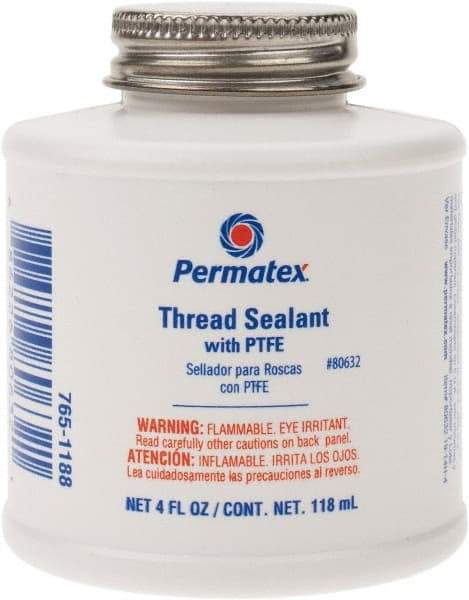 Permatex - 4 oz Brush Top Can White Thread Sealant - PTFE Based, 300°F Max Working Temp, For Use with Fittings - Caliber Tooling