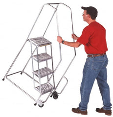 Ballymore - 58-1/2" 3 Step Ladder - 300 Lb Capacity, 28-1/2" Platform Height, 20" Base Width x 25" Depth, Heavy-Duty Serrated Grating - Caliber Tooling