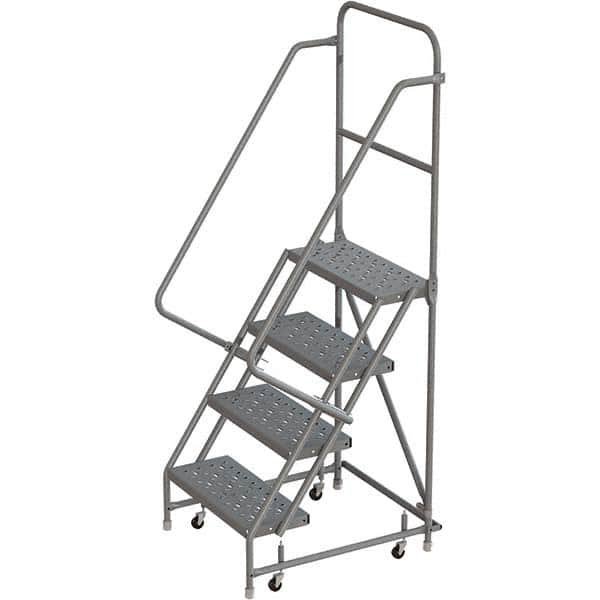 TRI-ARC - 76" 4 Step Rolling Platform Ladder - 450 Lb Capacity, 40" Platform Height, 30" Base Width x 35" Depth, Perforated Tread - Caliber Tooling