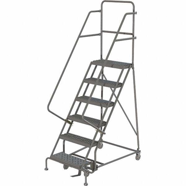 TRI-ARC - 96" 6 Step Rolling Platform Ladder - 450 Lb Capacity, 60" Platform Height, 27" Base Width x 50" Depth, Serrated Tread - Caliber Tooling