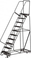 Ballymore - 133" 10 Step All-Directional Ladder - Rolling Safety Ladder, 450 Lb Capacity, 100" Platform Height, 32" Base Width x 74" Depth, Perforated Tread - Caliber Tooling