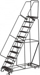 Ballymore - 143" 11 Step All-Directional Ladder - Rolling Safety Ladder, 450 Lb Capacity, 110" Platform Height, 32" Base Width x 80" Depth, Expanded Metal Tread - Caliber Tooling