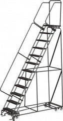 Ballymore - 153" 12 Step Ladder - Rolling Safety Ladder, 450 Lb Capacity, 120" Platform Height, 32" Base Width x 87" Depth, Abrasive Mat Tread - Caliber Tooling