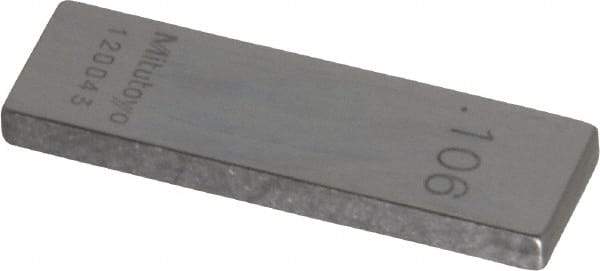 Mitutoyo - 0.106" Rectangular Steel Gage Block - Accuracy Grade AS-1, Includes Certificate of Inspection - Caliber Tooling