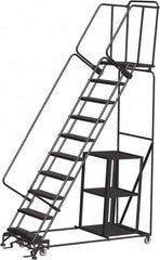 Ballymore - 133" 10 Step Ladder - Safety Stock Picking Ladder, 450 Lb Capacity, 100" Platform Height, 32" Base Width x 80" Depth, Perforated Tread - Caliber Tooling