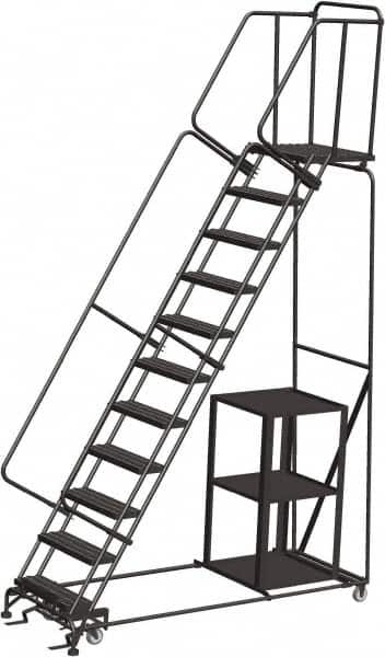 Ballymore - 143" 11 Step Ladder - 450 Lb Capacity, 110" Platform Height, 32" Base Width x 87" Depth, Perforated Tread - Caliber Tooling