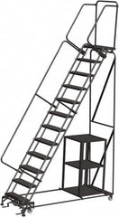 Ballymore - 153" 12 Step Ladder - Safety Stock Picking Ladder, 450 Lb Capacity, 120" Platform Height, 32" Base Width x 87" Depth, Expanded Metal Tread - Caliber Tooling