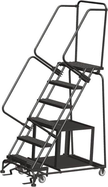 Ballymore - 93" 6 Step Stock-Picking Ladder - 450 Lb Capacity, 60" Platform Height, 30" Base Width x 49" Depth, Perforated Tread - Caliber Tooling