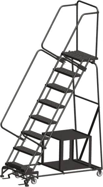 Ballymore - 113" 8 Step Stock-Picking Ladder - 450 Lb Capacity, 80" Platform Height, 32" Base Width x 61" Depth, Perforated Tread - Caliber Tooling