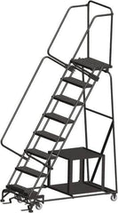 Ballymore - 113" 8 Step Ladder - Safety Stock Picking Ladder, 450 Lb Capacity, 80" Platform Height, 32" Base Width x 61" Depth, Perforated Tread - Caliber Tooling