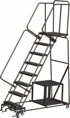 Ballymore - 113" 8 Step Ladder - Safety Stock Picking Ladder, 450 Lb Capacity, 80" Platform Height, 32" Base Width x 68" Depth, Expanded Metal Tread - Caliber Tooling