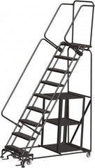 Ballymore - 123" 9 Step Ladder - Safety Stock Picking Ladder, 450 Lb Capacity, 90" Platform Height, 32" Base Width x 68" Depth, Expanded Metal Tread - Caliber Tooling