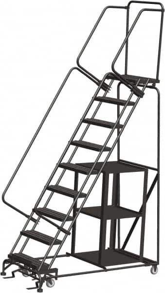 Ballymore - 123" 9 Step Stock-Picking Ladder - 450 Lb Capacity, 90" Platform Height, 32" Base Width x 68" Depth, Expanded Metal Tread - Caliber Tooling