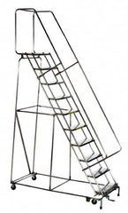 Ballymore - 143" 11 Step Ladder - Rolling Safety Ladder, 450 Lb Capacity, 110" Platform Height, 32" Base Width x 80" Depth, Perforated Tread - Caliber Tooling