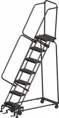 Ballymore - 103" 7 Step Ladder - Rolling Safety Ladder, 450 Lb Capacity, 70" Platform Height, 24" Base Width x 55" Depth, Perforated Tread - Caliber Tooling