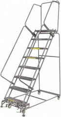 Ballymore - 113" 8 Step Ladder - Rolling Safety Ladder, 450 Lb Capacity, 80" Platform Height, 32" Base Width x 62" Depth, Perforated Tread - Caliber Tooling