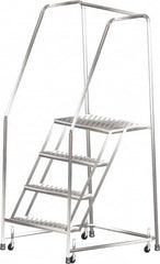 Ballymore - 73" 4 Step Ladder - Rolling Safety Ladder, 450 Lb Capacity, 40" Platform Height, 30" Base Width x 38" Depth, Heavy-Duty Serrated Grating - Caliber Tooling