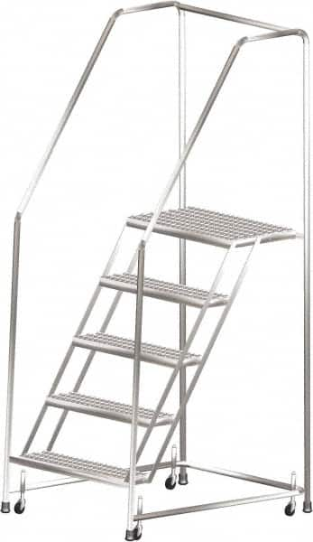 Ballymore - 83" 5 Step Ladder - Rolling Safety Ladder, 450 Lb Capacity, 50" Platform Height, 30" Base Width x 44" Depth, Heavy-Duty Serrated Grating - Caliber Tooling