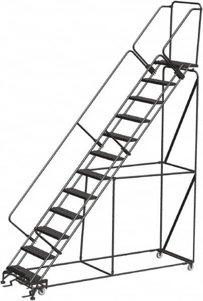 Ballymore - 153" 12 Step Stairway Slope Ladder - Rolling Safety Ladder, 450 Lb Capacity, 120" Platform Height, 32" Base Width x 116" Depth, Heavy-Duty Serrated Grating - Caliber Tooling