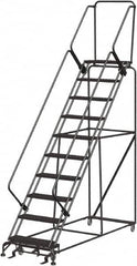 Ballymore - 133" 10 Step Ladder - Rolling Safety Ladder, 450 Lb Capacity, 100" Platform Height, 32" Base Width x 97" Depth, Abrasive Mat Tread - Caliber Tooling