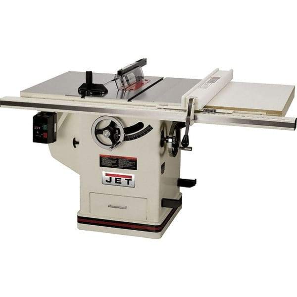 Jet - 10" Blade Diam, Table Saw - 4,300 RPM, 29" Table Depth x 42" Table Width, 230 Volts, 14.5 Amps, 5/8" Arbor - Caliber Tooling