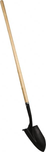 PRO-SOURCE - 11" High x 9-1/2" Wide Round Steel Shovel - 48" Long Wood Straight Handle, Front Turned - Caliber Tooling