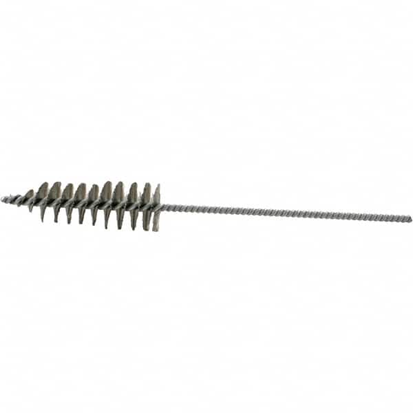 Brush Research Mfg. - 1.2" Diam Helical Stainless Steel Tube Brush - Single Spiral, 0.006" Filament Diam, 3-3/4" Brush Length, 10-1/2" OAL, 0.22" Diam Plastic Handle Shank - Caliber Tooling